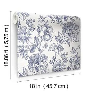 RoomMates Tamara Day RMK12577RL Blue Flower Girl Peel and Stick Wallpaper