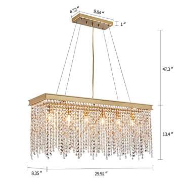 Q&S Gold Chandeliers Luxury Modern Crystal Chandelier Light Fixtures for Dining Room Kitchen Island Living Room L30 6-Lights UL Listed