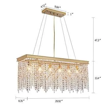 Q&S Gold Chandeliers Luxury Modern Crystal Chandelier Light Fixtures for Dining Room Kitchen Island Living Room L30 6-Lights UL Listed