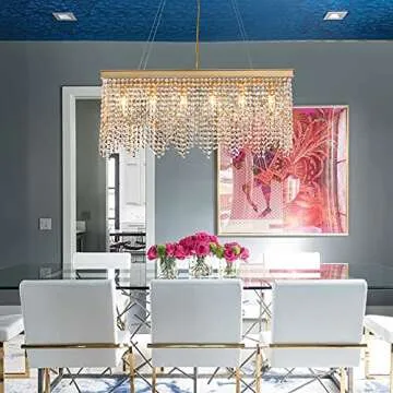 Q&S Gold Chandeliers Luxury Modern Crystal Chandelier Light Fixtures for Dining Room Kitchen Island Living Room L30 6-Lights UL Listed