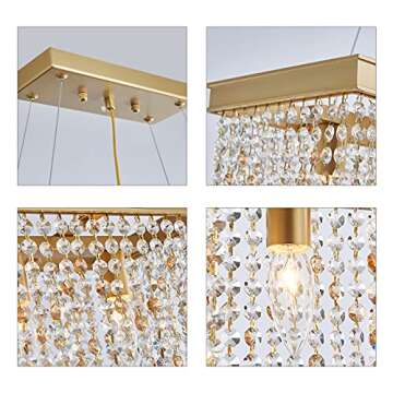 Q&S Gold Chandeliers Luxury Modern Crystal Chandelier Light Fixtures for Dining Room Kitchen Island Living Room L30 6-Lights UL Listed