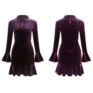 R.Vivimos Women's Winter Long Sleeve Velvet Ruffles Bodycon Mini Dress (Medium, Purple)