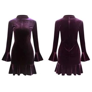 R.Vivimos Women's Winter Long Sleeve Velvet Ruffles Bodycon Mini Dress (Medium, Purple)