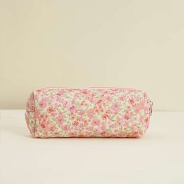 GISMTR 4Pcs Quilted Makeup Bag Set Cute Floral Cosmetic Bag Cotton Coquette Make up Bag Aesthetic Travel Toiletry Bag for Women Girls