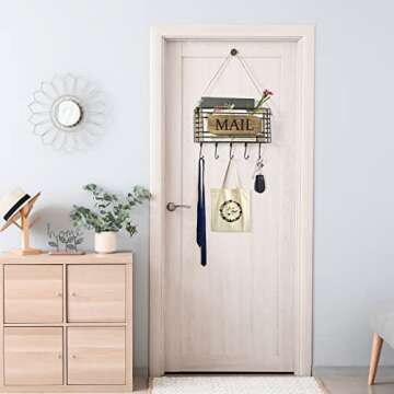 SRIWATANA Mail Organizer Wall Mount, Rustic Mail Holder Key Holder for Wall with Hooks, Small Size, ...