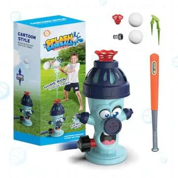 Cute Fire Sprinkler Water Toys for Kids with Baseball Game Set,Summer Outdoor Kids Play Equipment with 2 Balls, Kids Sprinklers for Yard,Water Spray Sprinkler for Kids Boys & Girls Age 3+ Years (A)