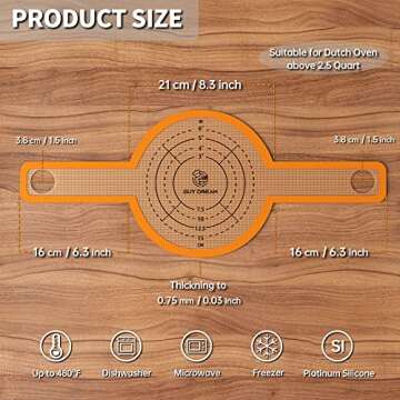 GUYDREMAT Silicone Baking Mat for Dutch Oven 2PCs - Non-stick Bread Sling - 8.3 Inch Reusable Bread ...