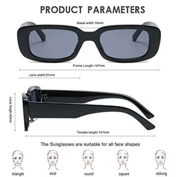 CHBP Retro Rectangle Sunglasses Womens Men Trendy Vintage Narrow Polarized UV Protection 90s Sunglasses For Women-3 Pack
