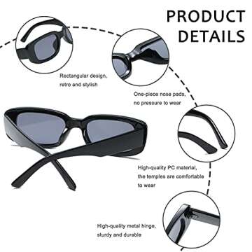 CHBP Retro Rectangle Sunglasses Womens Men Trendy Vintage Narrow Polarized UV Protection 90s Sunglasses For Women-3 Pack