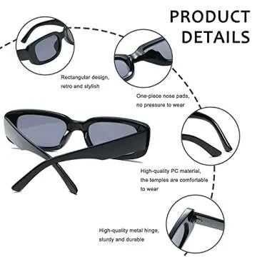 CHBP Retro Rectangle Sunglasses Womens Men Trendy Vintage Narrow Polarized UV Protection 90s Sunglasses For Women-3 Pack