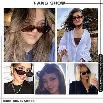 CHBP Retro Rectangle Sunglasses Womens Men Trendy Vintage Narrow Polarized UV Protection 90s Sunglasses For Women-3 Pack