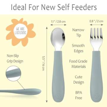 CoixFoam 8 Pieces Toddler Utensils, Toddler Safe Silverware Set With Food Grade Silicone Hanlde, 18/...