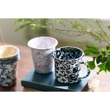 Crow Canyon Home Enamelware Mug - Classic Black/White Splatter, 12 oz