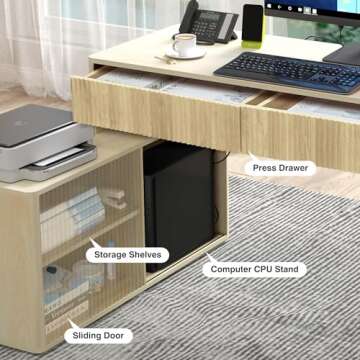 affeivul Modern Computer PC Desk Table with Storage, Corner L Shaped Desk with Drawers, Home Office Desk for Bedroom and Small Space, for Writing, Executive, Study, Work, Vanity - Natural
