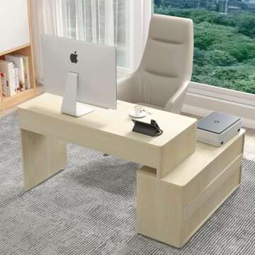 affeivul Modern Computer PC Desk Table with Storage, Corner L Shaped Desk with Drawers, Home Office Desk for Bedroom and Small Space, for Writing, Executive, Study, Work, Vanity - Natural