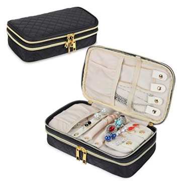 Teamoy Double Layer Jewelry Organizer - Elegant Quilted Jewelry Case for Travel and Storage