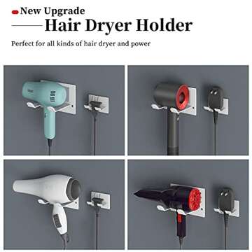 XIGOO Self Adhesive Hair Dryer Holder Wall Mounted - Adhesive Bathroom Hair Blow Dryer Rack Organize...