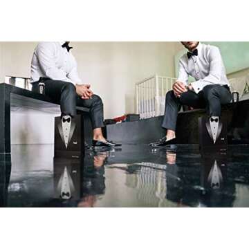 Collins & Co. Groomsmen Gifts Groomsman Proposal Wedding Party Box Set - Flask Set In Wooden Box, Coozie, 80s Retro Sunglasses, Cocktail Straw, Real Bow Tie & Hankerchief Tuxedo Gift Bag