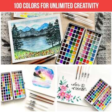 Watercolor Paint Set with 100 Bright Colors: for Adult Beginners & Professional with Metallic - Trav...