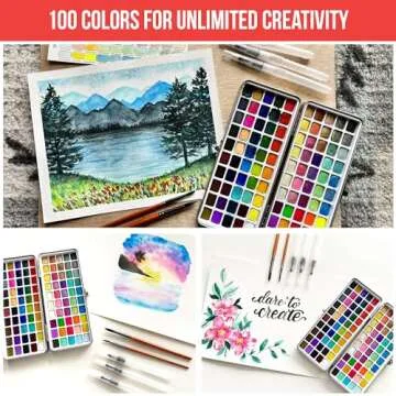 Watercolor Paint Set with 100 Bright Colors: for Adult Beginners & Professional with Metallic - Trav...