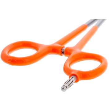 Jeweler's Basics - Straight Nose 6.25” Grounded Hemostats for Micro Welding (Orange Handles)