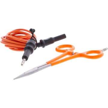 Jeweler's Basics - Straight Nose 6.25” Grounded Hemostats for Micro Welding (Orange Handles)