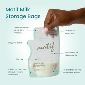 Motif Breast Milk Storage Bags - Easy Pour, BPA Free, 100 Count