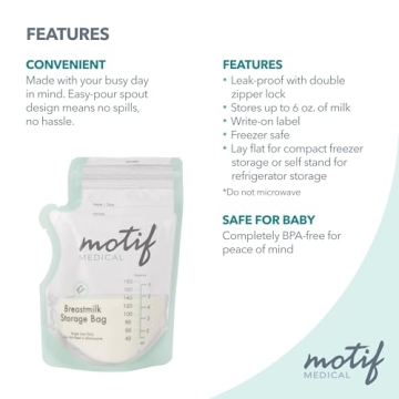 Motif Breast Milk Storage Bags - Easy Pour, BPA Free, 100 Count