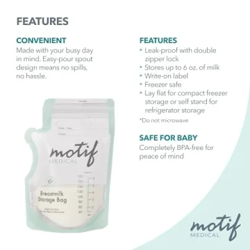 Motif Breast Milk Storage Bags - Easy Pour, BPA Free, 100 Count