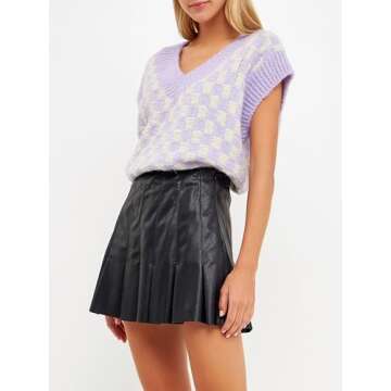 Stylish English Factory Checker Knit Vest for Women