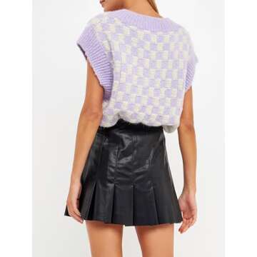 Stylish English Factory Checker Knit Vest for Women
