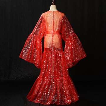 BPURB Women's Bell Sleeve Robe Drag Queen Organza Coat Cosplay Costume Sexy Cover Up