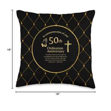 100xGifts 50th Ordination Anniversary Priest Pastor Minister Deacon Throw Pillow, 16x16, Multicolor