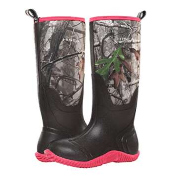 HISEA Women's Rain Boots, Knee High Rubber Boots Waterproof Insulated Neoprene Muck Boots, Durable Anti-Slip Outdoor Work Boots for Hunting Gardening Farming Yard Mud Working, Size 9 Camo