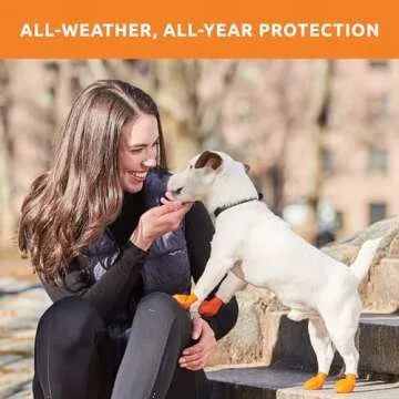 PawZ Rubber Dog Boots for Paws to 2" - All-Weather Dog Booties for Hot Pavement, Sand, Snow, Mud, and Rain - Anti Slip Dog Socks - XS, Orange