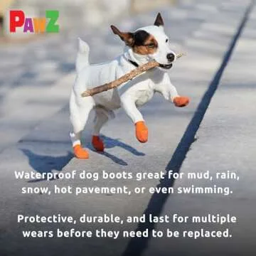PawZ Rubber Dog Boots for Paws to 2" - All-Weather Dog Booties for Hot Pavement, Sand, Snow, Mud, and Rain - Anti Slip Dog Socks - XS, Orange