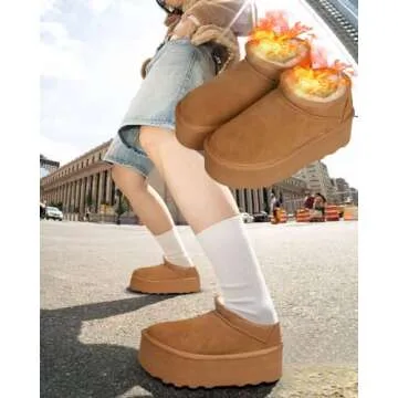 WICDIC Mini Boots For Women Short Ankle Genuine Suede Cozy Mule Platform Sneakers Snow Anti-Slip Boot For Outdoor