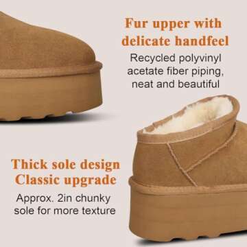 WICDIC Mini Boots For Women Short Ankle Genuine Suede Cozy Mule Platform Sneakers Snow Anti-Slip Boot For Outdoor