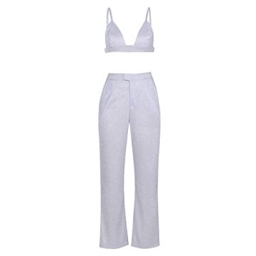 NUFIWI Women Glitter Outfit Sequin Shirt Sparkly Pants