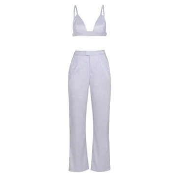 NUFIWI Women Glitter Outfit Sequin Shirt Sparkly Pants