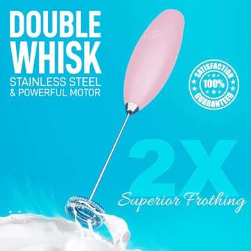 Zulay Kitchen Powerful Double Whisk Milk Frother Handheld - Foam Maker With Stand - Whisk Drink Mixe...