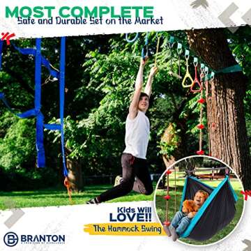 Ninja Obstacle Course for Kids - 2 X Ninja Kit 50ft with Many Accessories for Kids (Inc. Hammock Swing)