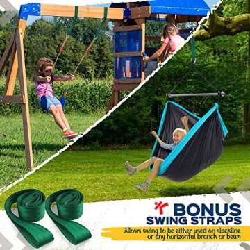Ninja Obstacle Course for Kids - 2 X Ninja Kit 50ft with Many Accessories for Kids (Inc. Hammock Swing)
