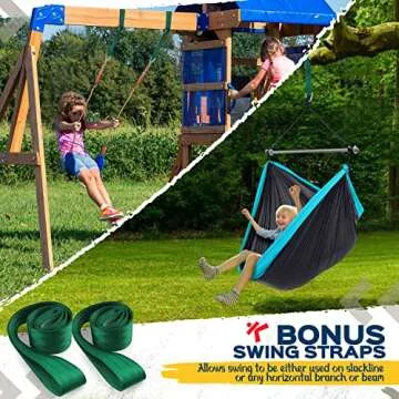 Ninja Obstacle Course for Kids - 2 X Ninja Kit 50ft with Many Accessories for Kids (Inc. Hammock Swing)