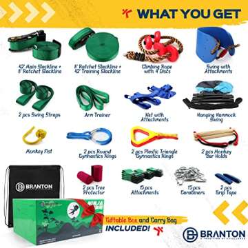 Ninja Obstacle Course for Kids - 2 X Ninja Kit 50ft with Many Accessories for Kids (Inc. Hammock Swing)