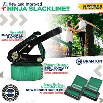 Ninja Obstacle Course for Kids - 2 X Ninja Kit 50ft with Many Accessories for Kids (Inc. Hammock Swing)