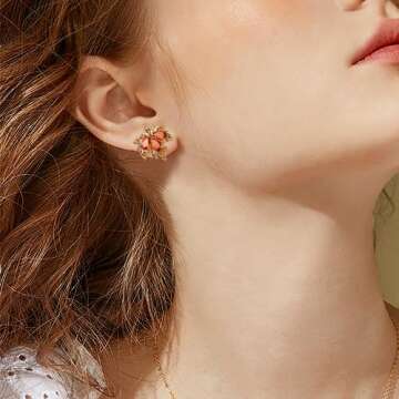 Stylish JeanBeau Fall Orange Leaf Gold Earrings for Women