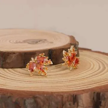 Stylish JeanBeau Fall Orange Leaf Gold Earrings for Women