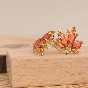 Stylish JeanBeau Fall Orange Leaf Gold Earrings for Women