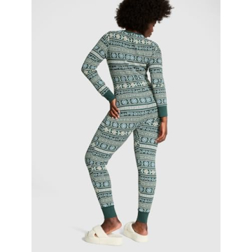 Victoria's Secret PINK Thermal Onesie Pajama Set Green Sleepwear